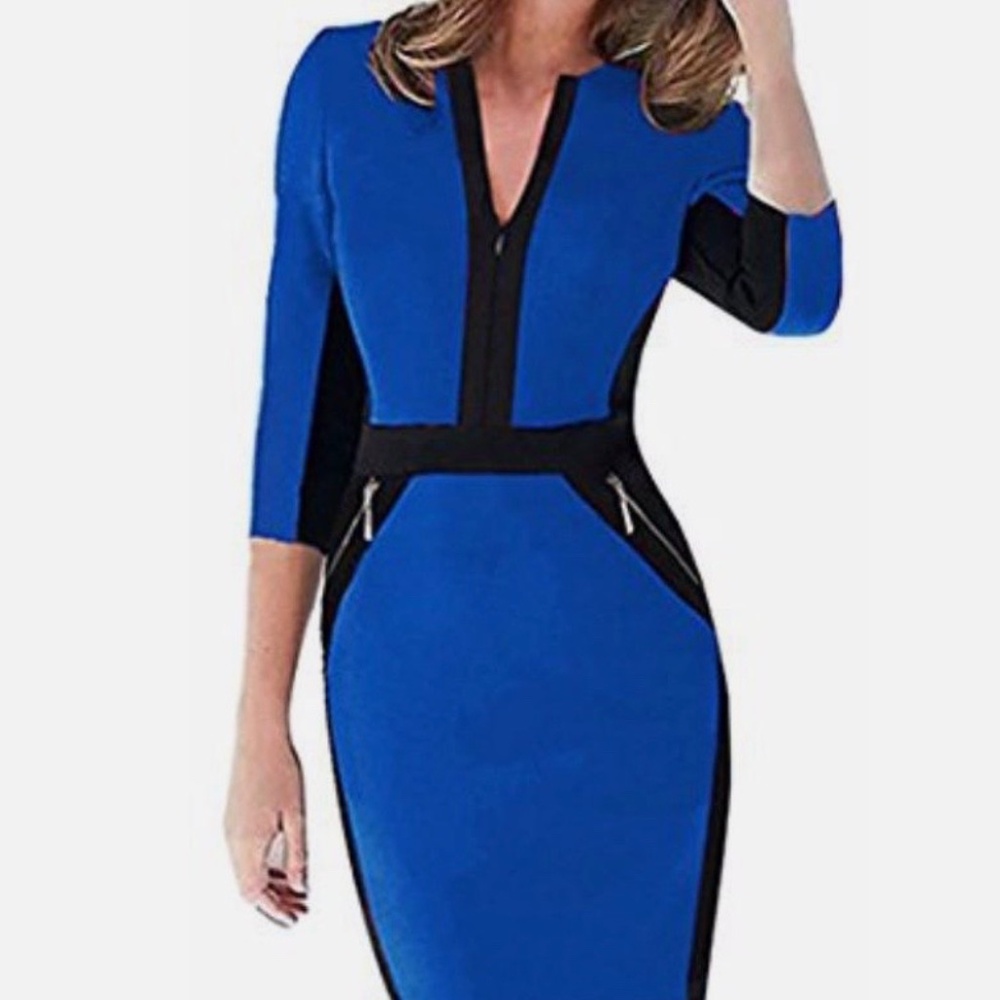 Homeyee Blue & Black Color Block Dress Size 12 New without Tags